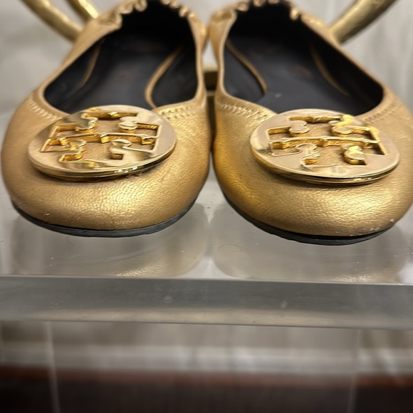 Tory Burch Reva Metallic Gold Ballet Flat With Gold Metal Double T Logo - Picture 3 of 16
